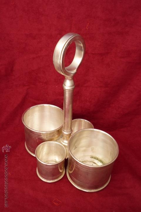 Vintage: RECIPIENTE DE MESA MULTIUSO .ANTIGUO .ALPACA PLATEADA 23X19CM HUECOS GRANDE 7,5 PEQUE&Ntilde;O 4CM.