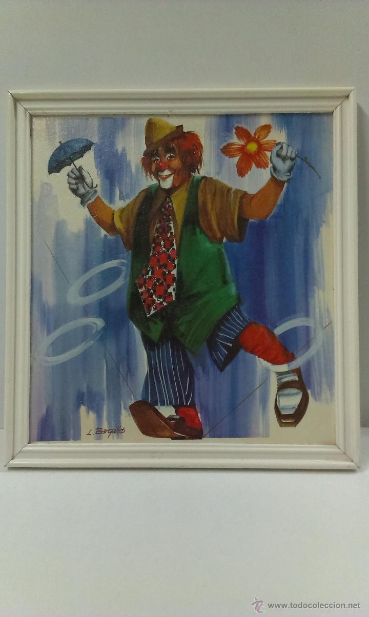 Vintage: BONITO CUADRO DE PAYASO . L. BARGALLO . LAMINA IMPRESA SOBRE TABLEX . A&Ntilde;OS 70