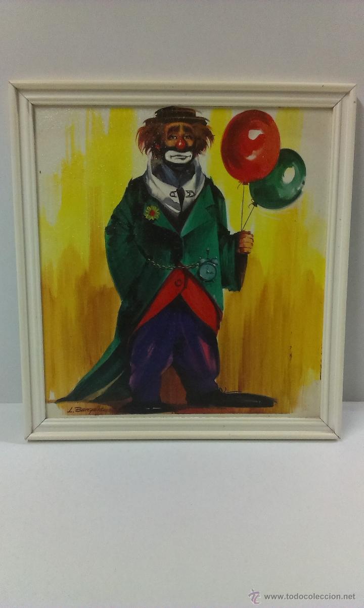 Vintage: BONITO CUADRO DE PAYASO . L.BARGALLO . LAMINA SOBRE TABLEX A&Ntilde;OS 70