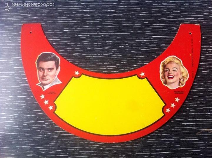 Vintage: Antigua visera para publicidad a&ntilde;os 50, con actores de cine Marilyn Monroe, Louis Jourdan, hollywood
