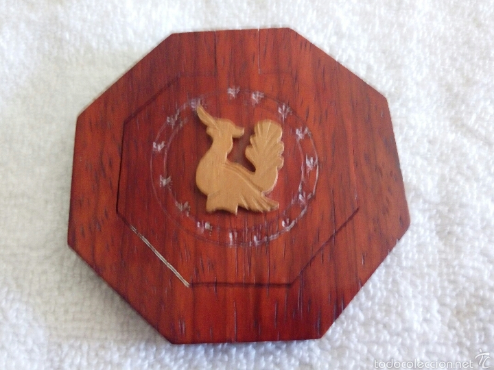 Vintage: ESPEJO DE BOLSILLO EN MADERA HECHO A MANO - Foto 2
