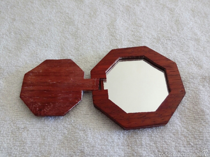 Vintage: ESPEJO DE BOLSILLO EN MADERA HECHO A MANO - Foto 4