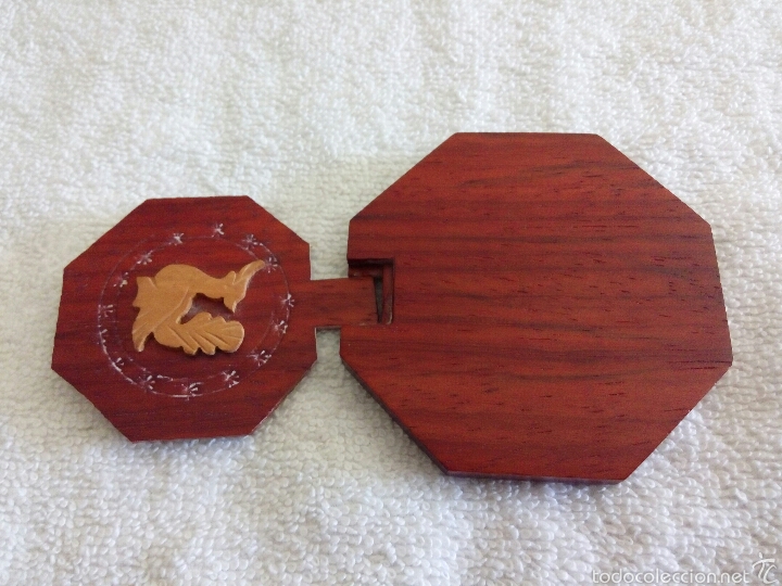 Vintage: ESPEJO DE BOLSILLO EN MADERA HECHO A MANO - Foto 5