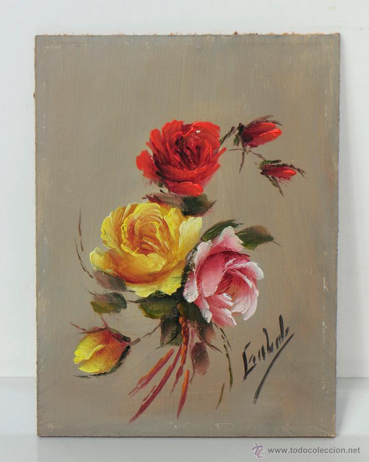Vintage: Bodeg&oacute;n de flores. &Oacute;leo sobre tablex. 16 x 12 cm