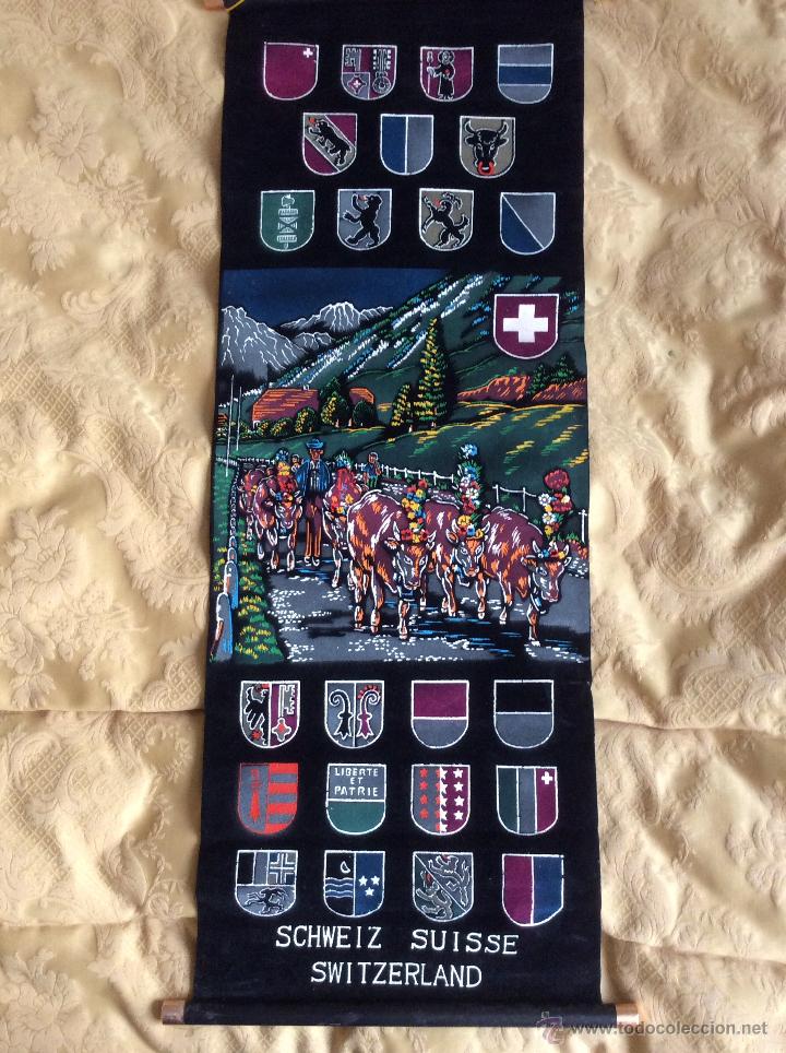 Vintage: TELA VINTAGE PINTADA DE SUIZA Y ESCUDOS DE SUS CANTONES