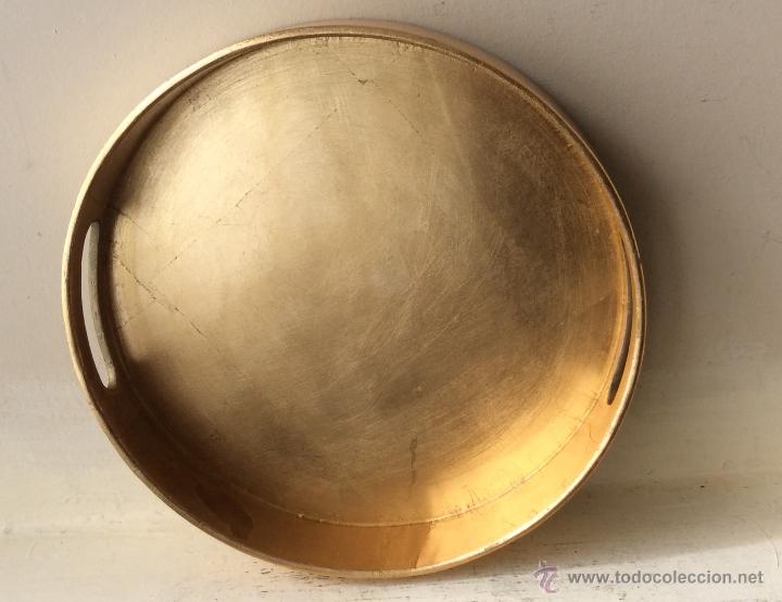 Vintage: BANDEJA DE MADERA LACADA EN DORADO - Foto 5