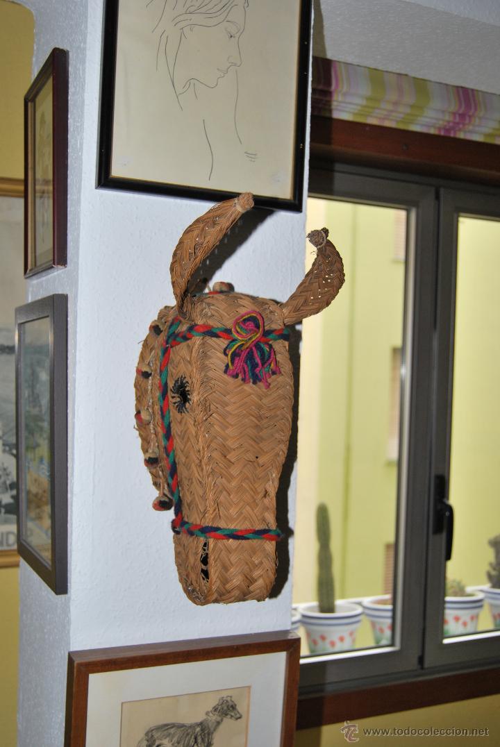 Vintage: ANTIGUA M&Aacute;SCARA DE RAFIA - BURRO - PORTUGAL - CARETA - MIMBRE - RAT&Aacute;N - ADORNOS EN TELA