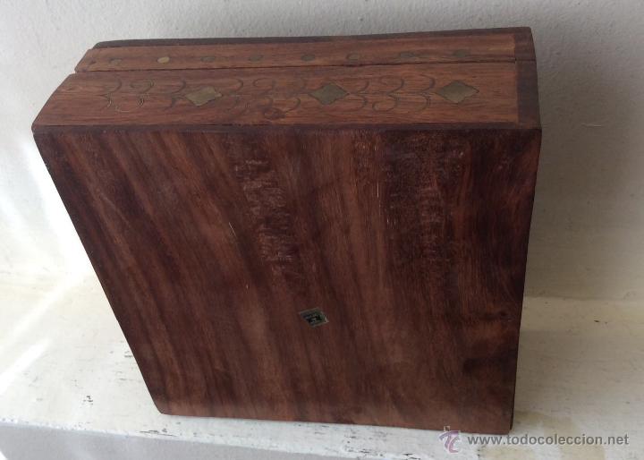 Vintage: CAJA DE MADERA CON INCRUSTACIONES DE BRONCE - Foto 8