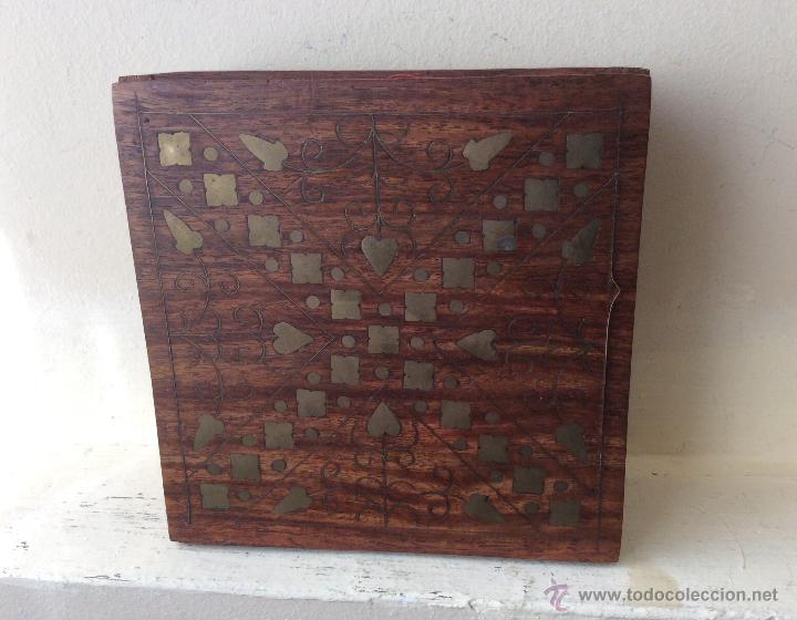 Vintage: CAJA DE MADERA CON INCRUSTACIONES DE BRONCE - Foto 14