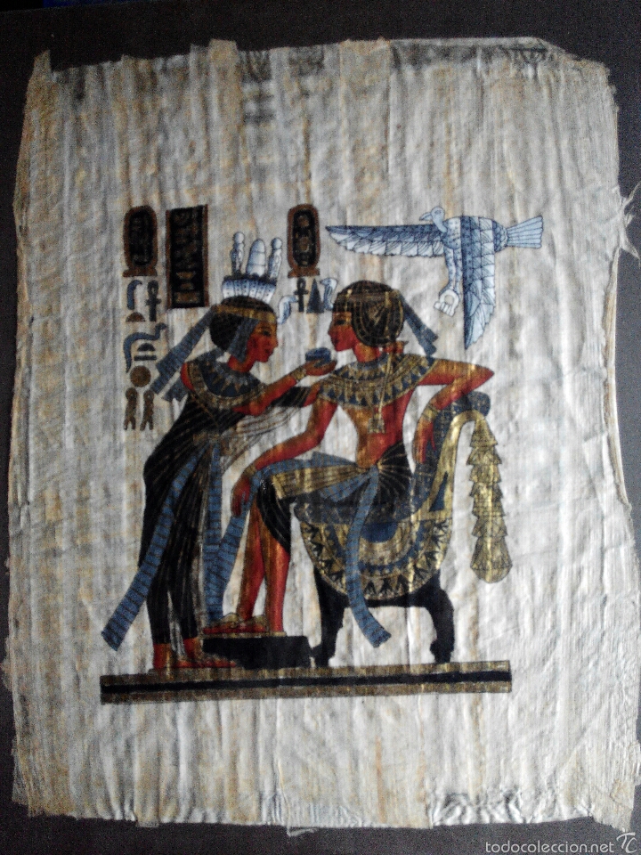 Vintage: PAPIRO TUTANKAMON A&Ntilde;OS 70.con certificado y enmarcada