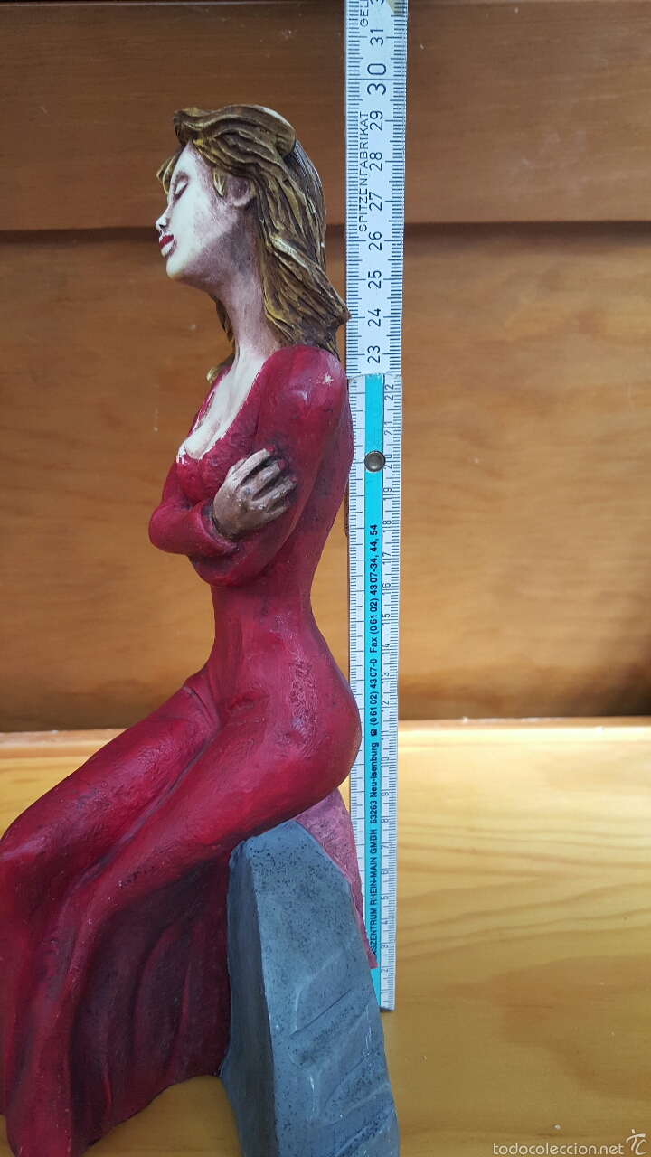 Vintage: Figura mujer sentada, vintage. 30cm - Foto 4