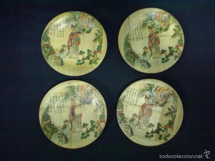 Vintage: CUATRO PEQUE&Ntilde;OS PLATOS BAMBU