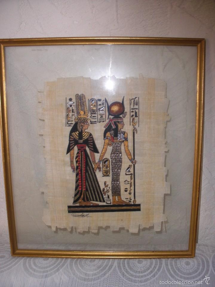 Vintage: Cuadro pintura sobre papiro de Egipto mediados del XX Razlet el Samman Pyramids Egypt