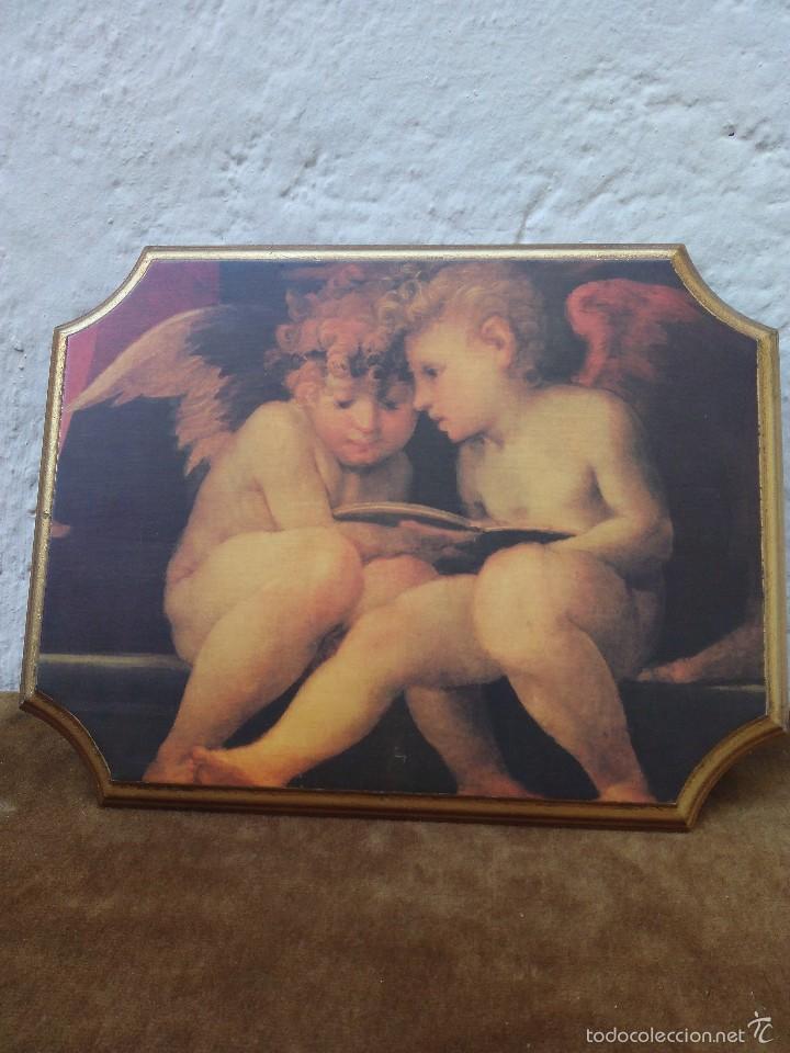Vintage: Plaf&oacute;n de madera de 2 angeles - Foto 1