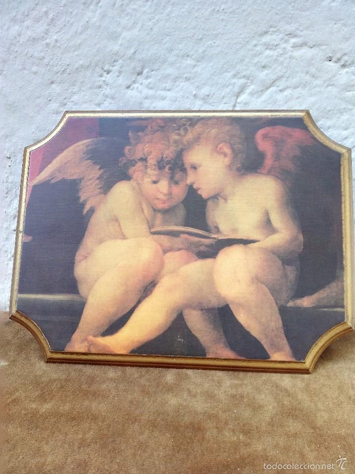 Vintage: Plaf&oacute;n de madera de 2 angeles - Foto 2