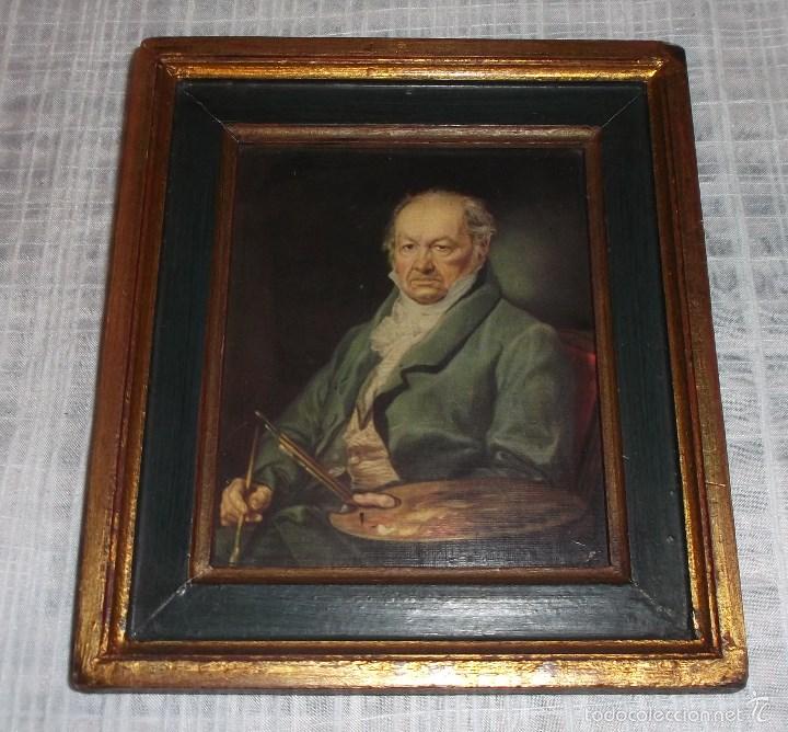 Vintage: marco de madera a&ntilde;os 50 con una reproduccion de goya