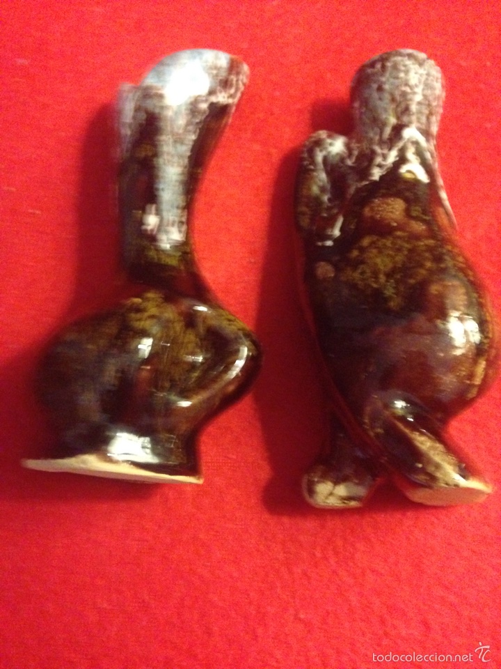 Vintage: Pareja de jarroncillos rusticos, en ceramica esmaltada en tonos marrones