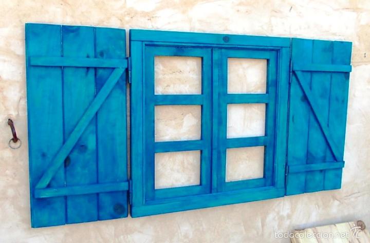 Vintage: ventana de madera con postigos o contraventanas, azul , vintage,, ven365 -- ve39