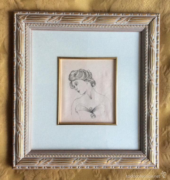 Vintage: DIBUJO DE MUJER ENMARCADO - Foto 1