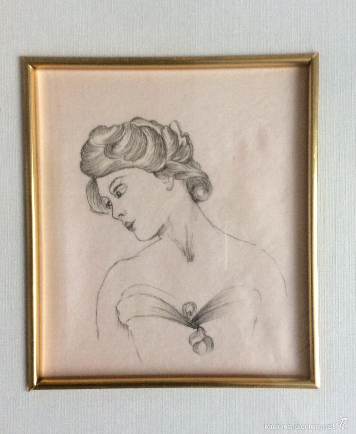 Vintage: DIBUJO DE MUJER ENMARCADO - Foto 2