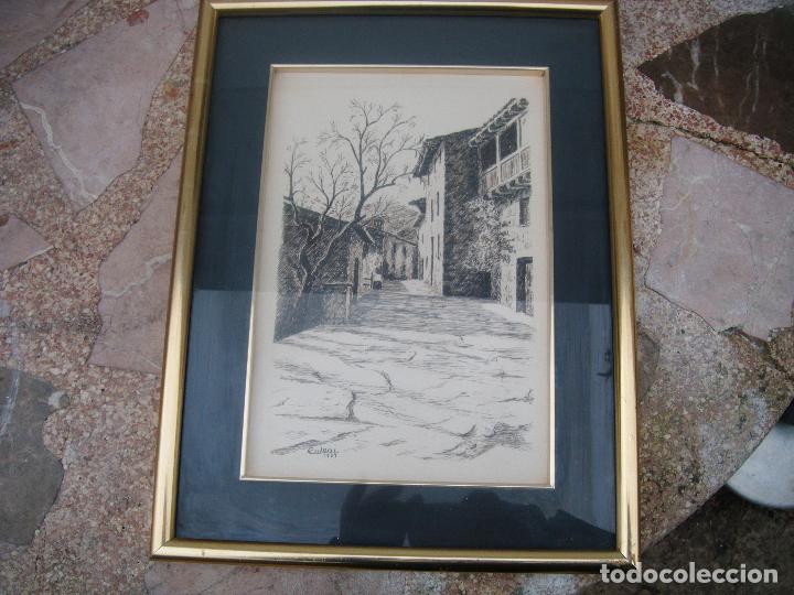 Vintage: CUADRO A TINTA CHINA PINTADO CON CA&Ntilde;A DE EULOGI SANCHO 1929 MARCO DORADO