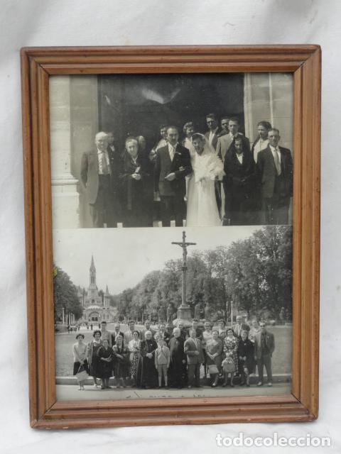 Vintage: BONITO MARCO CON 2 FOTOGRAFIAS A&Ntilde;OS 60. BODA Y PEREGRINACI&Oacute;N A LOURDES.
