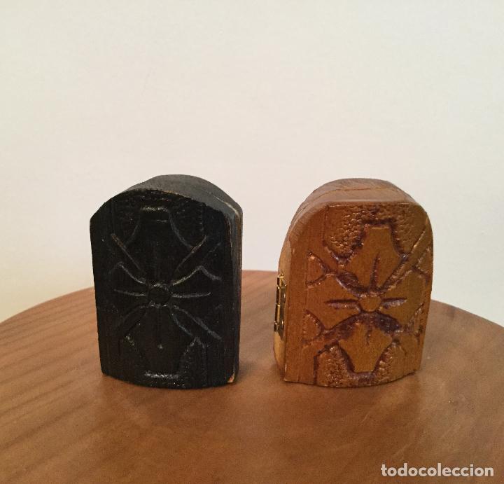 Vintage: DOS PEQUE&Ntilde;OS ICONOS, ICONO DIPTICOS SOBRE MADERA LABRADA - Foto 3