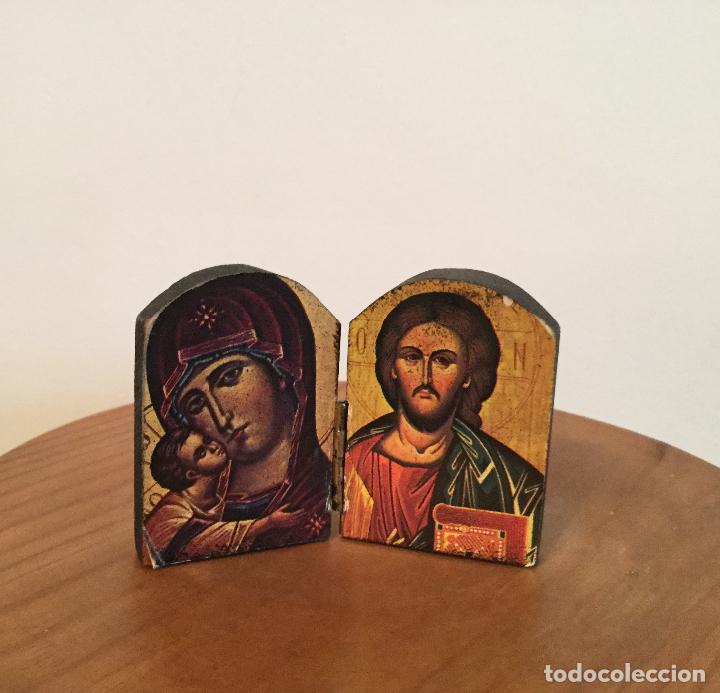 Vintage: DOS PEQUE&Ntilde;OS ICONOS, ICONO DIPTICOS SOBRE MADERA LABRADA - Foto 11