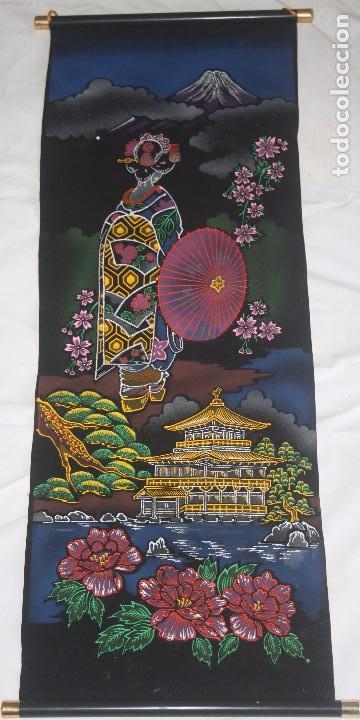 Vintage: Pergamino de pintura estilo japon&eacute;s sobre Tela A&ntilde;os 50-60