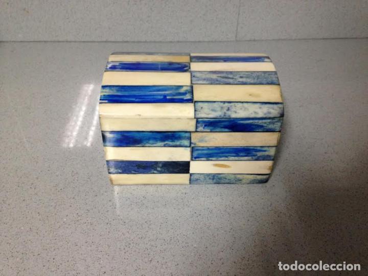 Vintage: JOYERO AZUL CAJA DECORACION NACAR O SIMILAR 9 X 9 X 13