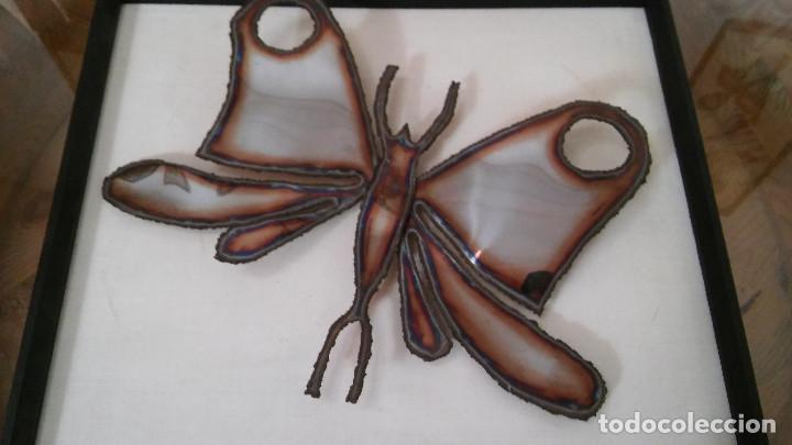 Vintage: MARIPOSA ESCULTURA METAL ENMARCADA A&Ntilde;OS 60