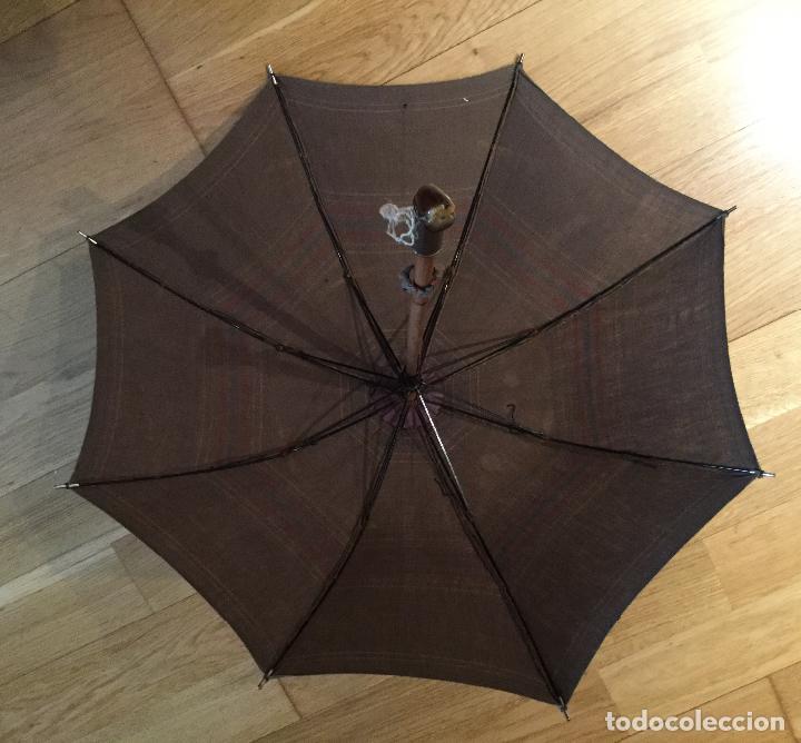 Vintage: ANTIGUA SOMBRILLA MARRON MANGO DE ASTA - Foto 8