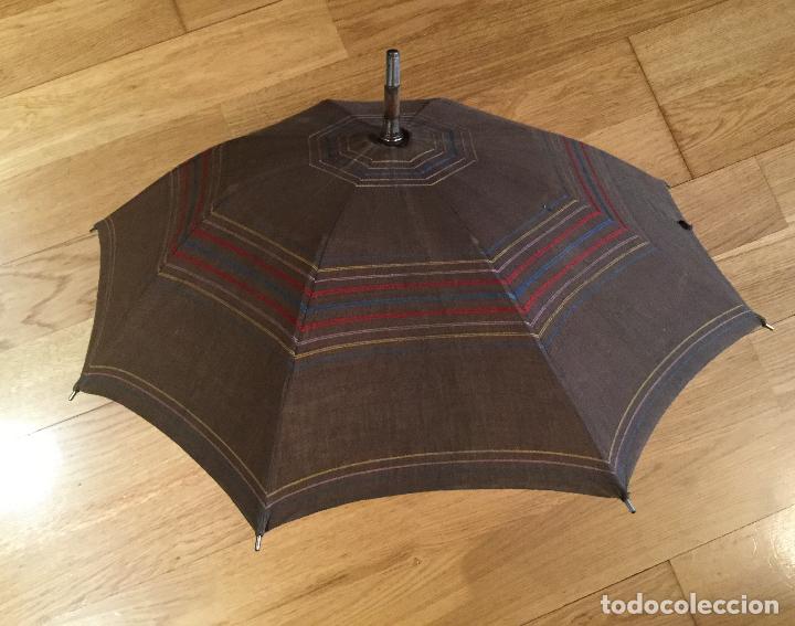 Vintage: ANTIGUA SOMBRILLA MARRON MANGO DE ASTA - Foto 10