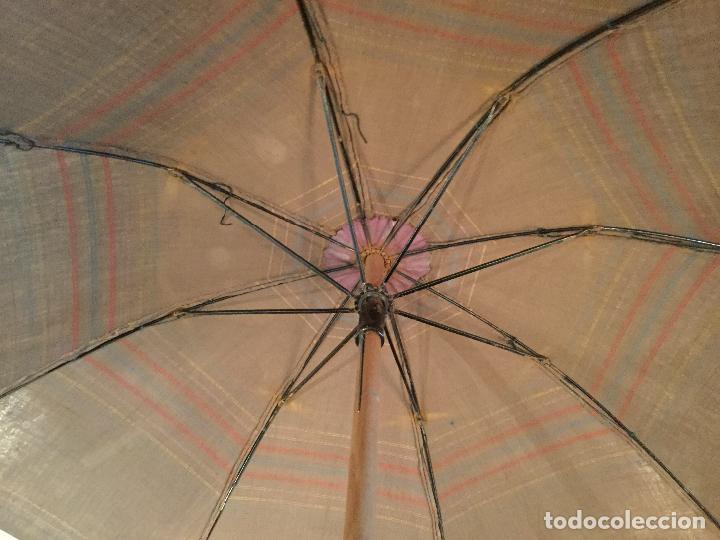 Vintage: ANTIGUA SOMBRILLA MARRON MANGO DE ASTA - Foto 12