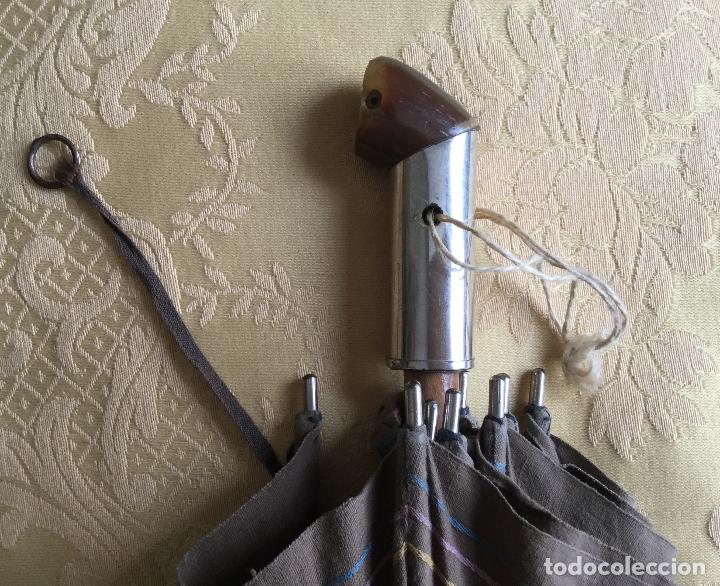 Vintage: ANTIGUA SOMBRILLA MARRON MANGO DE ASTA - Foto 13