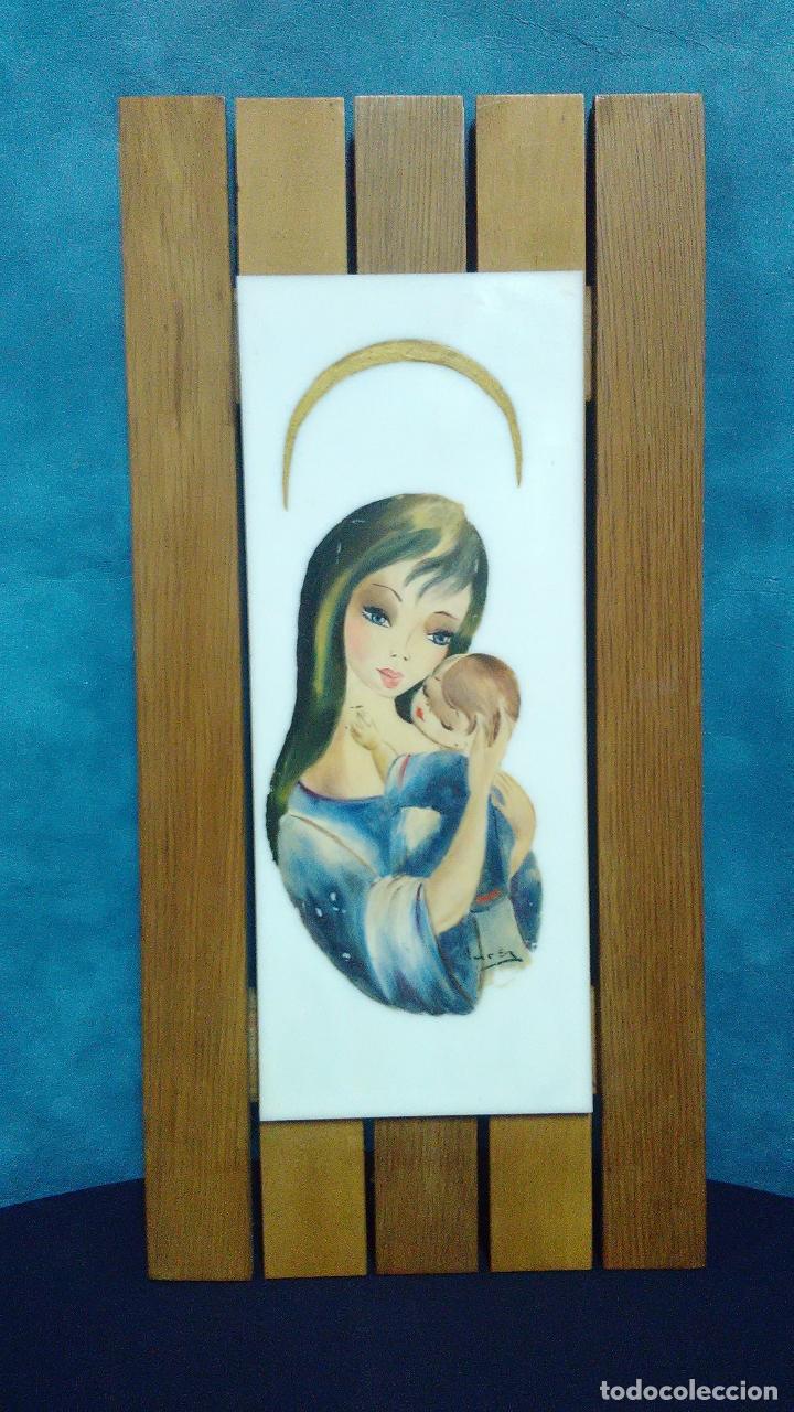 Vintage: VIRGEN VINTAGE CON NI&Ntilde;O FIRMADA