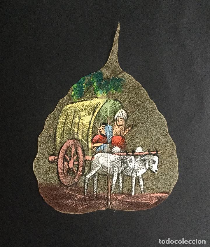 Vintage: HOJA INDIA PINTADA,PAREJA EN CARROMATO A&Ntilde;OS 70