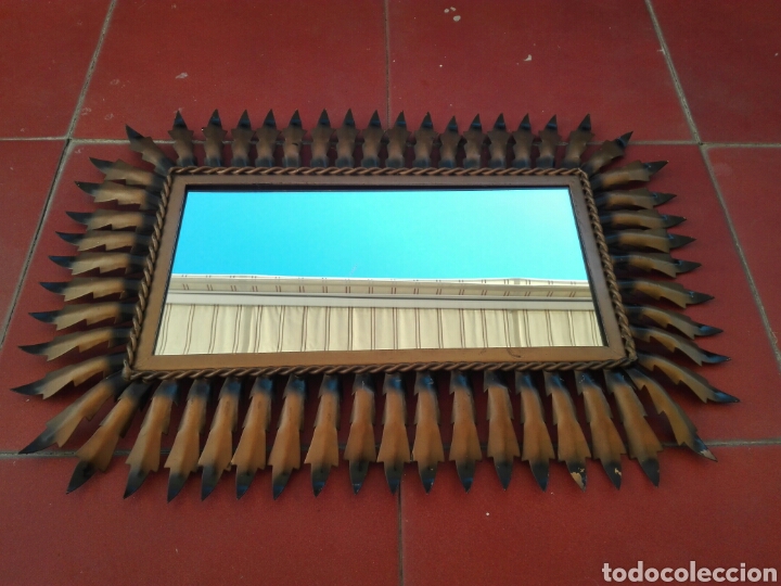 Vintage: ESPEJO SOL VINTAGE ANTIGUO RECTANGULAR METAL DORADO - Foto 3