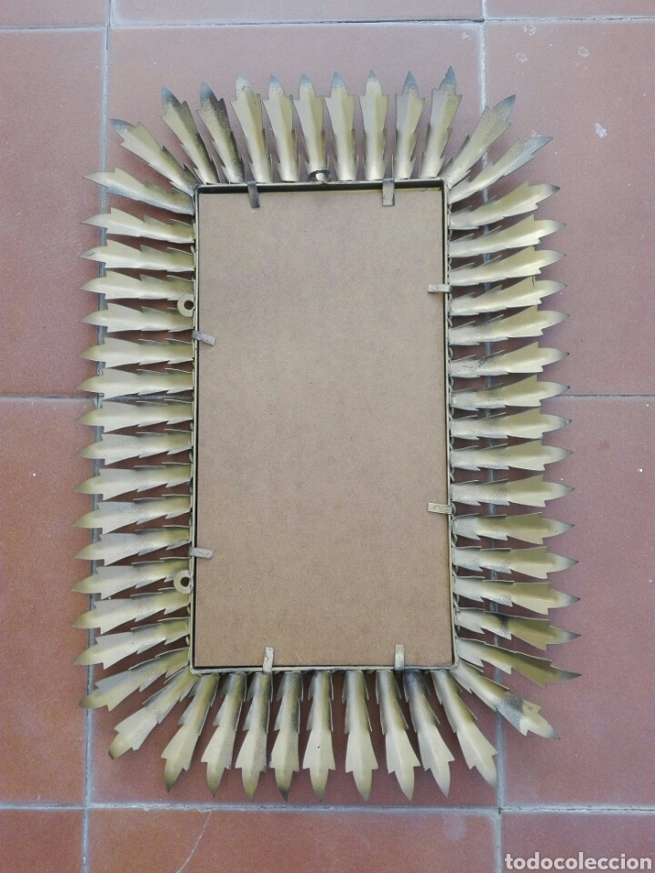 Vintage: ESPEJO SOL VINTAGE ANTIGUO RECTANGULAR METAL DORADO - Foto 6