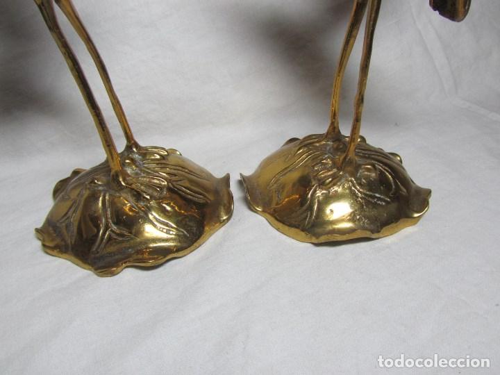 Vintage: Pareja de cigue&ntilde;as (macho y hembra) en bronce - Foto 4