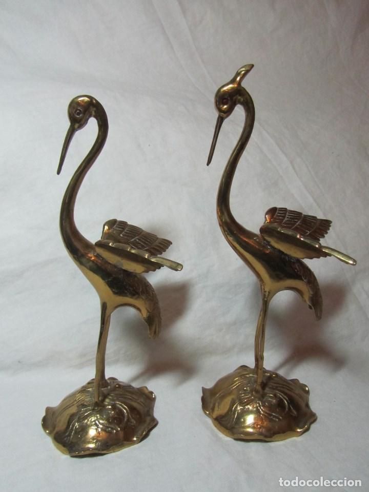 Vintage: Pareja de cigue&ntilde;as (macho y hembra) en bronce - Foto 7