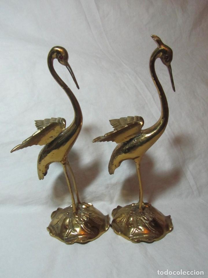 Vintage: Pareja de cigue&ntilde;as (macho y hembra) en bronce - Foto 9