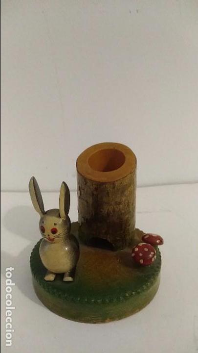 Vintage: Palillero de madera con conejo y setas - Foto 6