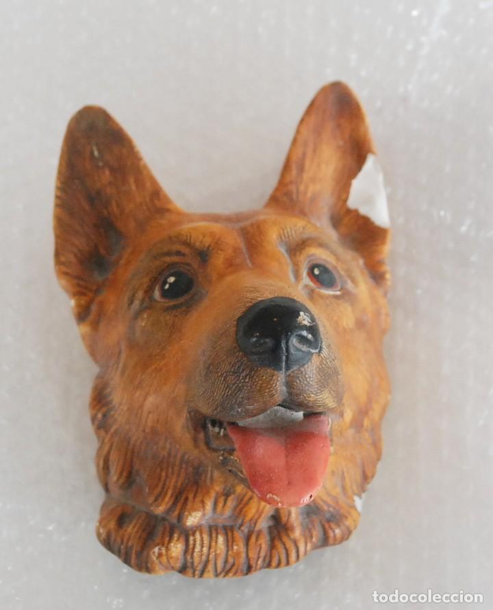 Vintage: CABEZA PERRO PASTOR ALEMAN YESO COLGAR MADE IN ENGLAND 1969