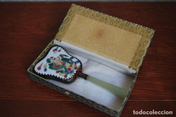 Vintage: ESPEJO DE MANO - PORCELANA PINTADA A MANO - MOTIVOS ORIENTALES - CHINA - JAP&Oacute;N - TOCADOR -A&Ntilde;OS 70-80