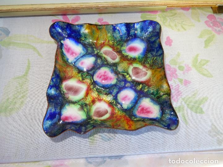 Vintage: ANTIGUO PLATO BANDEJA O CENICERO METAL ESMALTADO FORMA CUADRADA PARA DECORACION PRECIOSOS COLORES