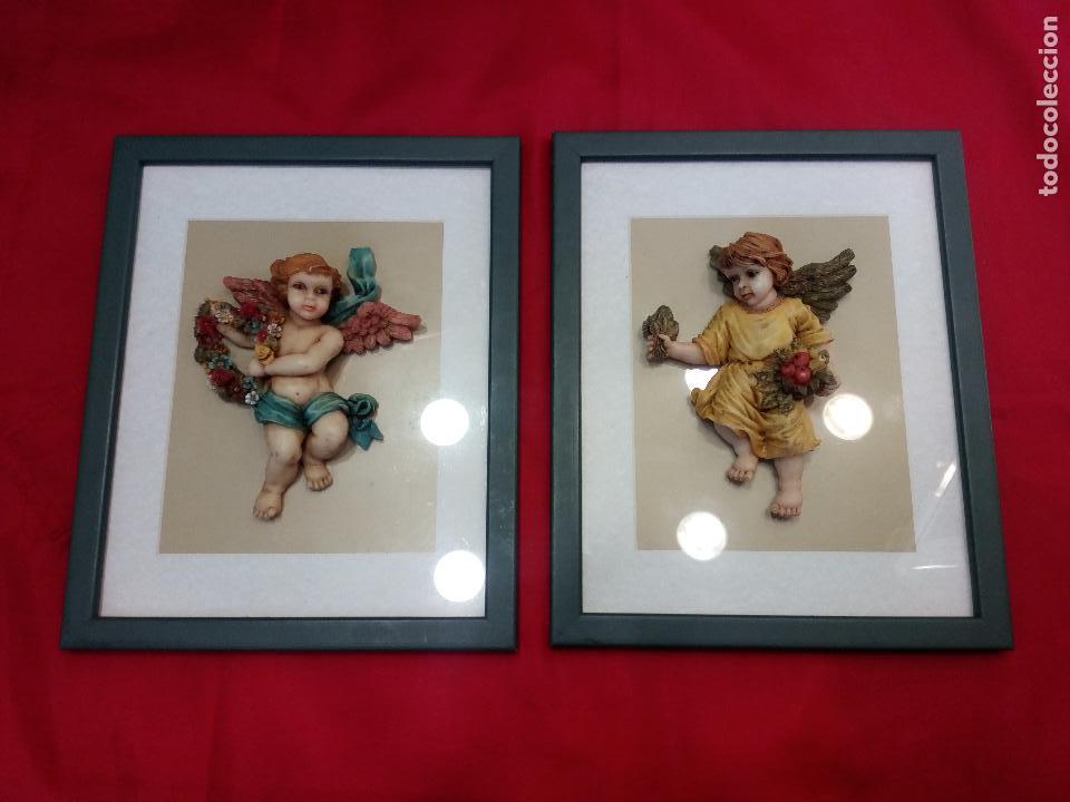 Vintage: 2 BONITOS CUADROS CON FIGURAS DE ANGELES SOBRE CRISTAL