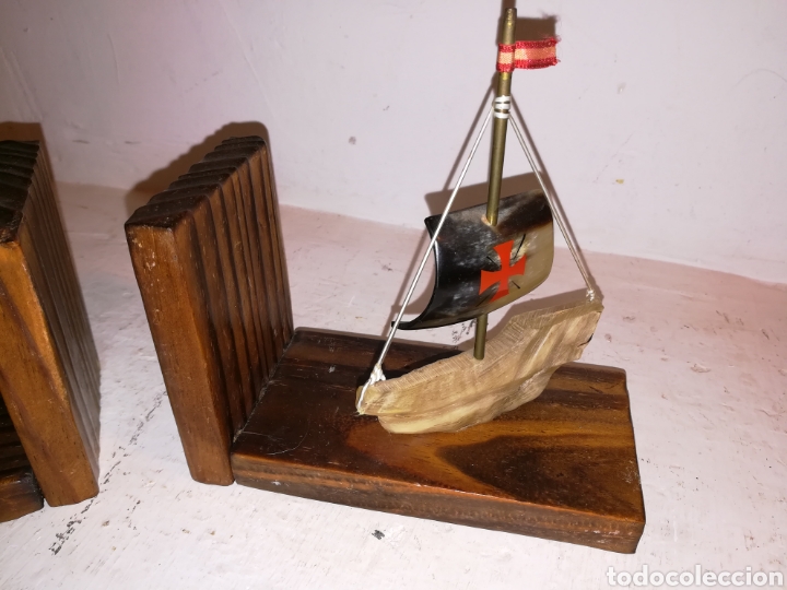 Vintage: Sujeta -libros . En madera y asta - Foto 2