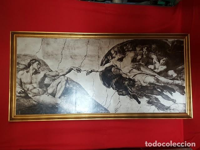 Vintage: L&aacute;mina La Creaci&oacute;n del Hombre, de Miguel Angel. Enmarcada