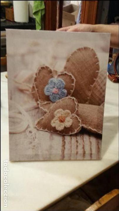Vintage: Cuadro con dibujo de corazones con tela de saco.